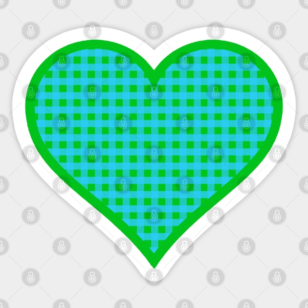 Green and Blue Gingham Heart Sticker by bumblefuzzies